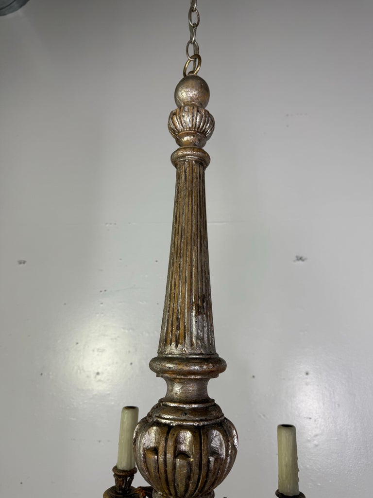 Italian Silvered Wood and Iron Six-Light Chandelier