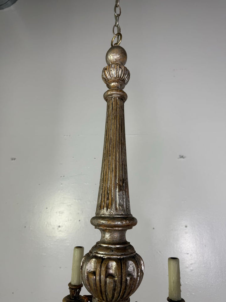 Italian Silvered Wood and Iron Six-Light Chandelier