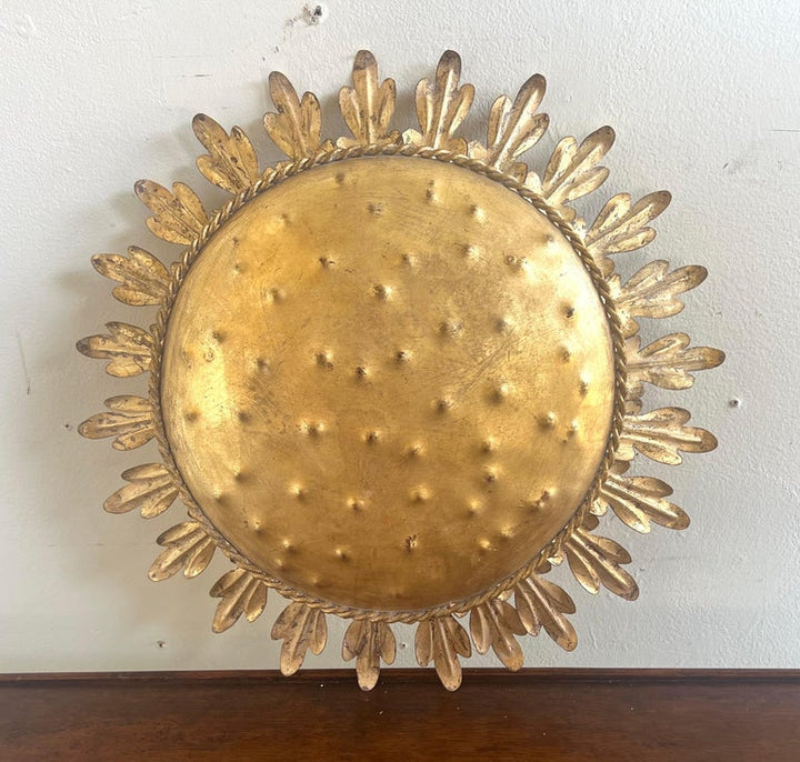 Gilt Metal Sunburst Ceiling Fixture by MLA