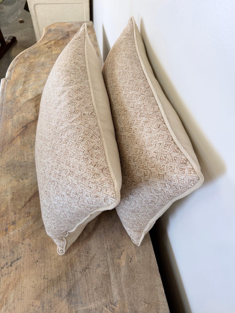 Artisan Crafted Geometric Lattice Pillows in Natural Linen