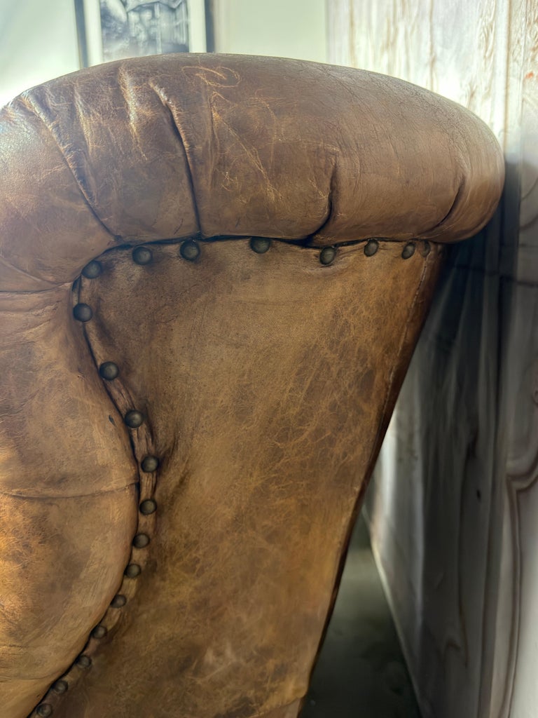 Pair of English Library Club Chairs in Hand-Finished Cognac Leather