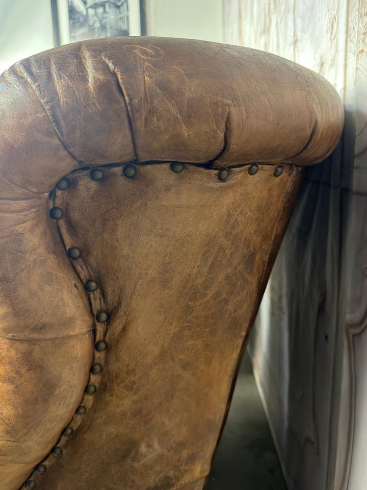 Pair of English Library Club Chairs in Hand-Finished Cognac Leather