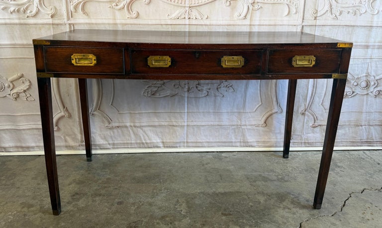 Antique English Campaign Console Desk - 3 Drawer Military Writing Table