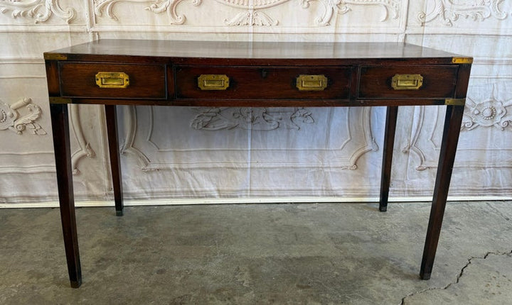 Antique English Campaign Console Desk - 3 Drawer Military Writing Table