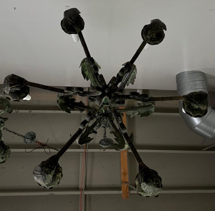 Pair of Spanish Six-Light Wrought Iron Chandeliers