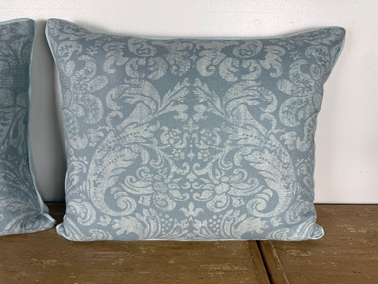 Pair of Elegant Designer Damask Pillows in Soft Blue Tones