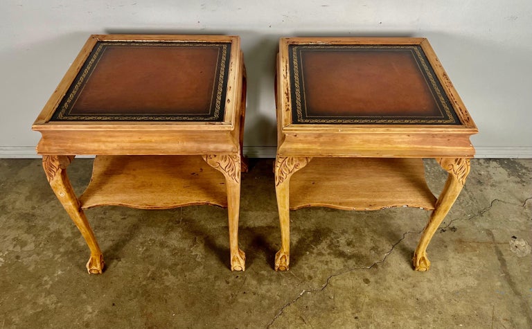 Pair of English Chippendale Style Leather Top Tables