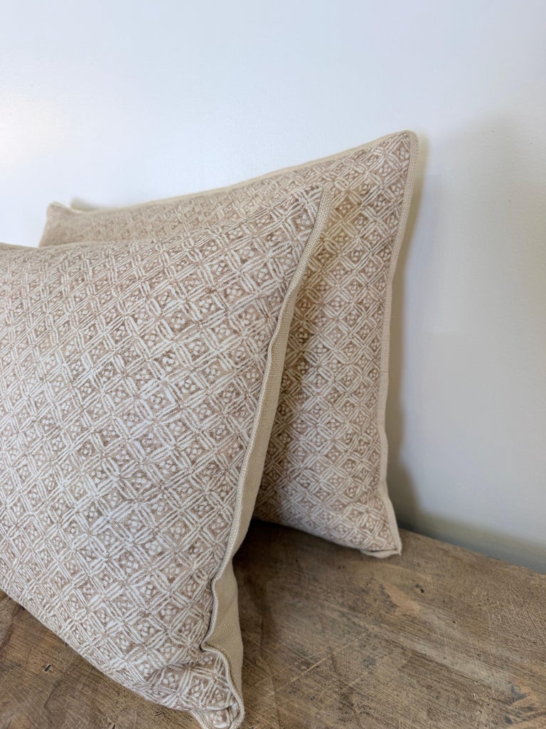 Artisan Crafted Geometric Lattice Pillows in Natural Linen