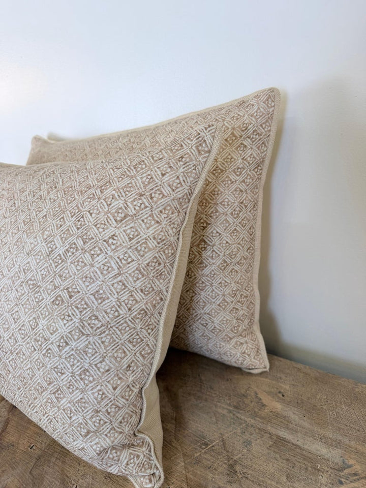 Artisan Crafted Geometric Lattice Pillows in Natural Linen