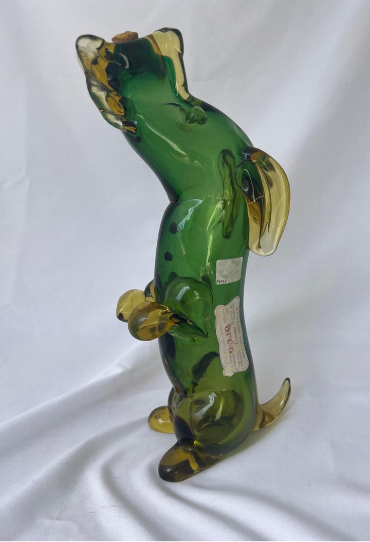 Hand Blown Italian Decanter Depicting A Dog