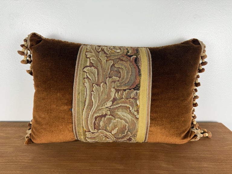 Late 18th Century Tapestry Pillow with Contemporary Velvet and Trim