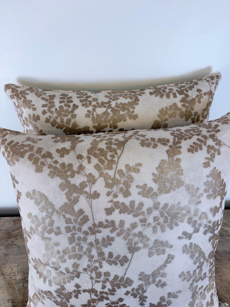 Pair of Custom White Pillows w/ Fern Botanical Design