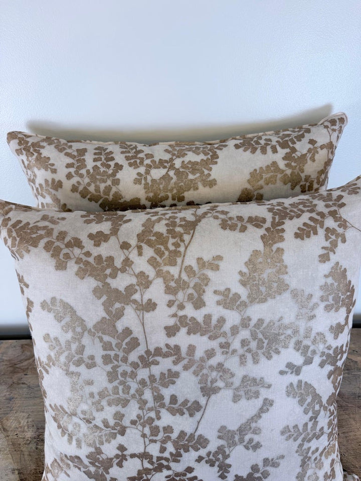 Pair of Custom White Pillows w/ Fern Botanical Design