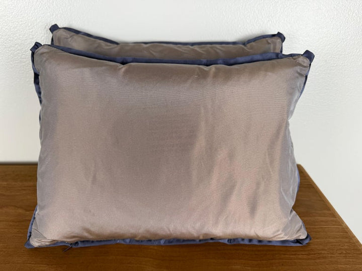 Pair of Petite Blue Velvet and Satin Decorative Pillows