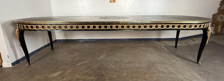 Grand French Louis XVI–Style Oval Dining Table with Gilt Pierced Apron
