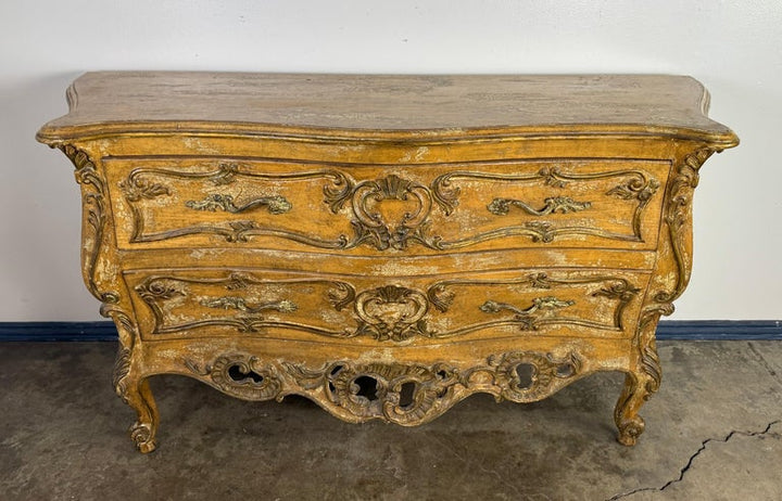 French Rococo Painted and Giltwood Commode
