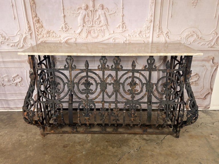 Antique French Console Table, Wrought Iron &amp; Marble, Circa 1880