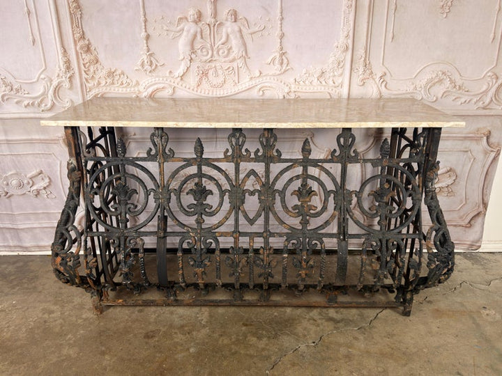 Antique French Console Table, Wrought Iron &amp; Marble, Circa 1880