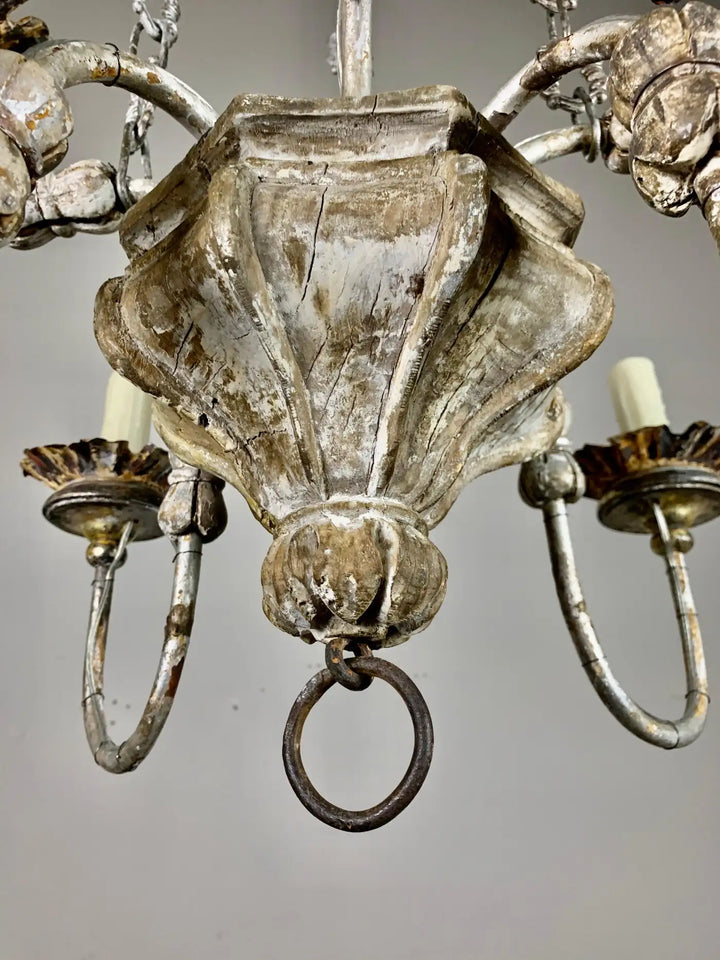 Two-Tier Silvered Wood and Metal Chandelier