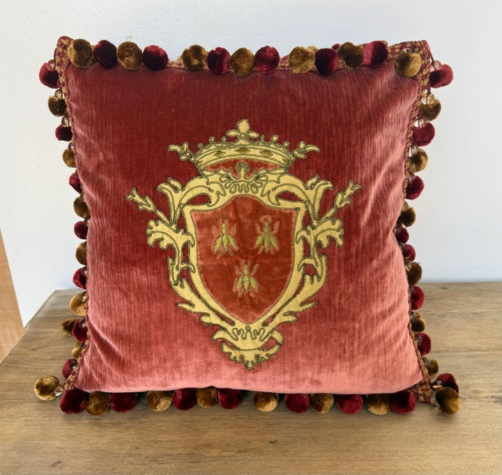 Pair of Custom Velvet Pillows with Heraldic Crest