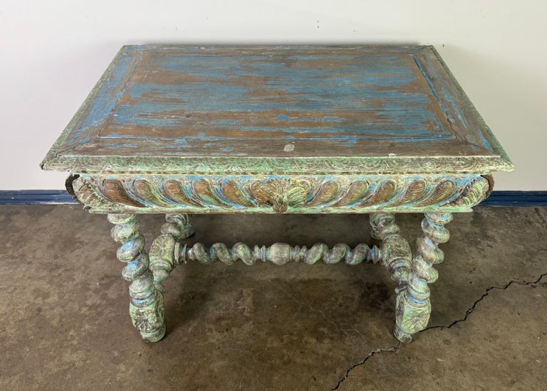 Antique Spanish Colonial Style Carved Writing Table with Drawer