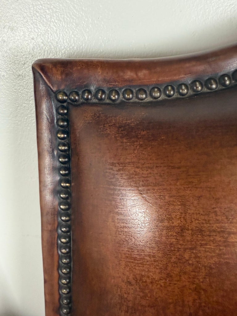 Pair of Mid-20th Century Italian Carved Armchairs with Leather Upholstery