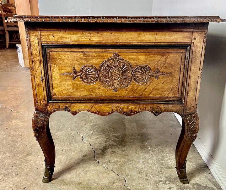 18th Century, French Walnut Leather Top Writing Table W/ Bronze Hardware