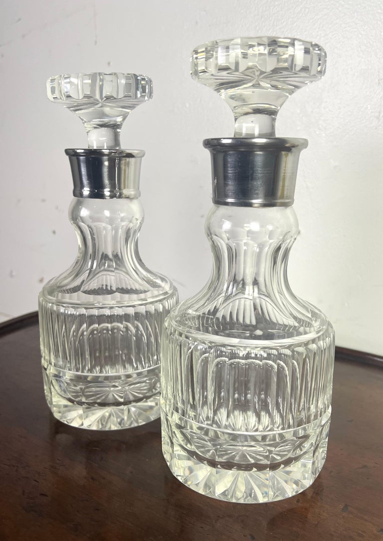 Pair of Cut Crystal & Silver Decanters C. 1930's