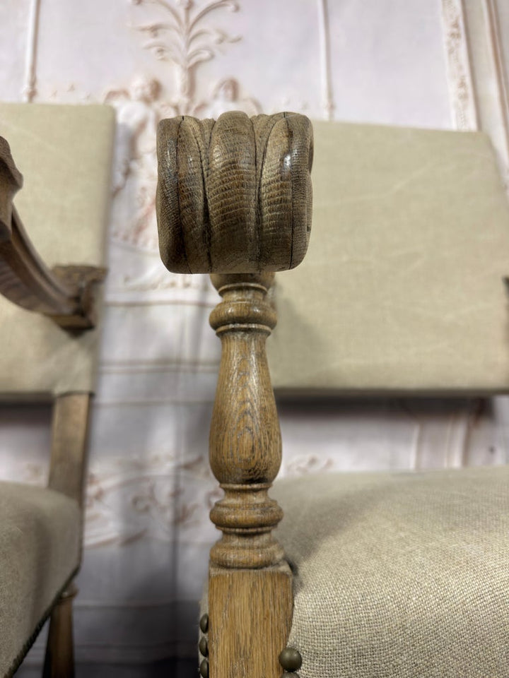 Pair of Exceptional Spanish Baroque Throne Armchairs with Hand-Carved Lion Heads