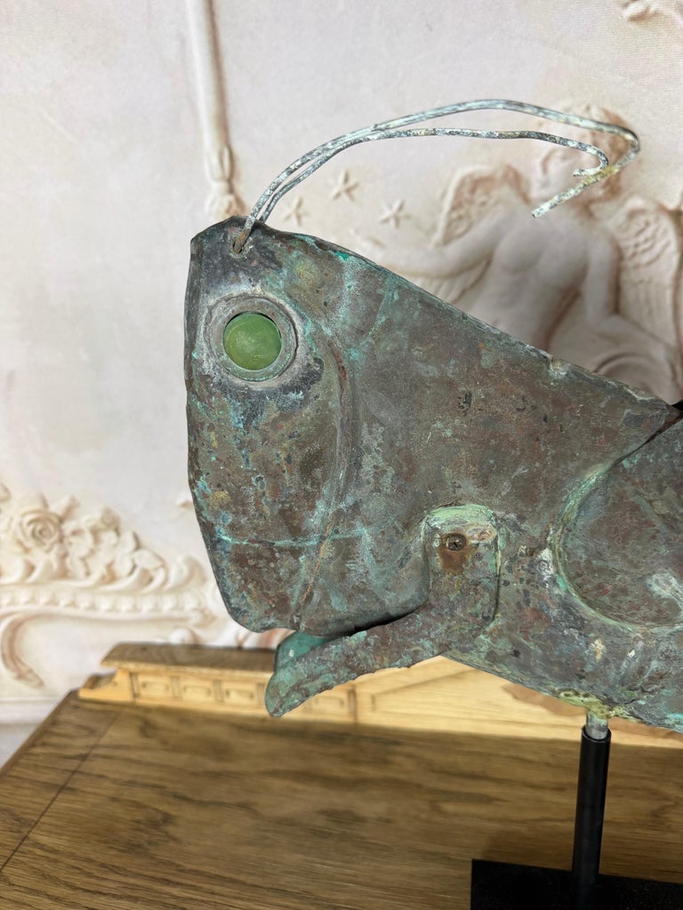 Vintage Verdigris Copper Grasshopper Sculpture