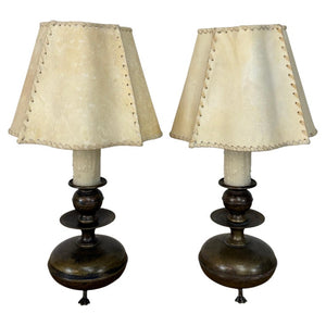 Pair of English Brass Table Lamps - Lion Paw Feet with Original Shades
