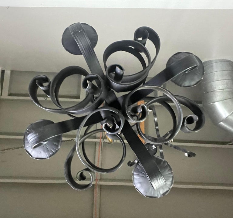 Spanish Gothic Style Hand Wrought Iron Chandelier C. 1940's