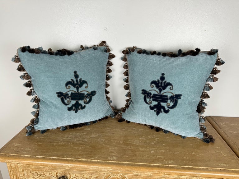 Pair of Custom Velvet Appliqué Pillows by Melissa Levinson
