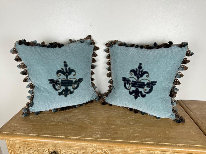 Pair of Custom Velvet Appliqué Pillows by Melissa Levinson