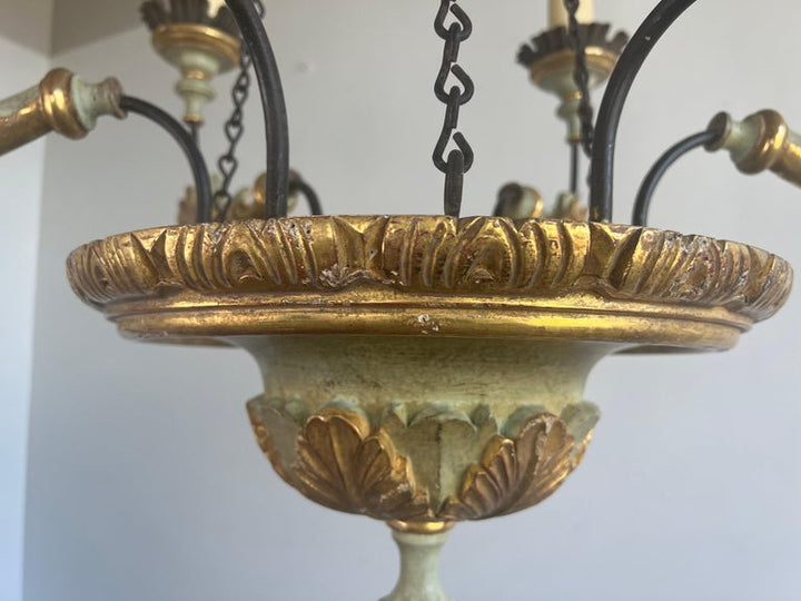 Italian Painted & Parcel Gilt Six Light Chandelier