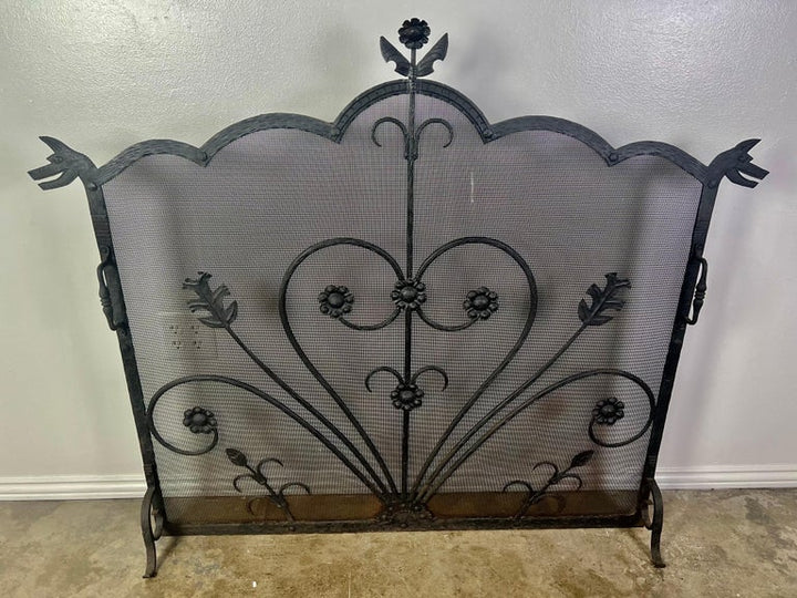 Wrought Iron Fireplace Screen w/ Cast Handles