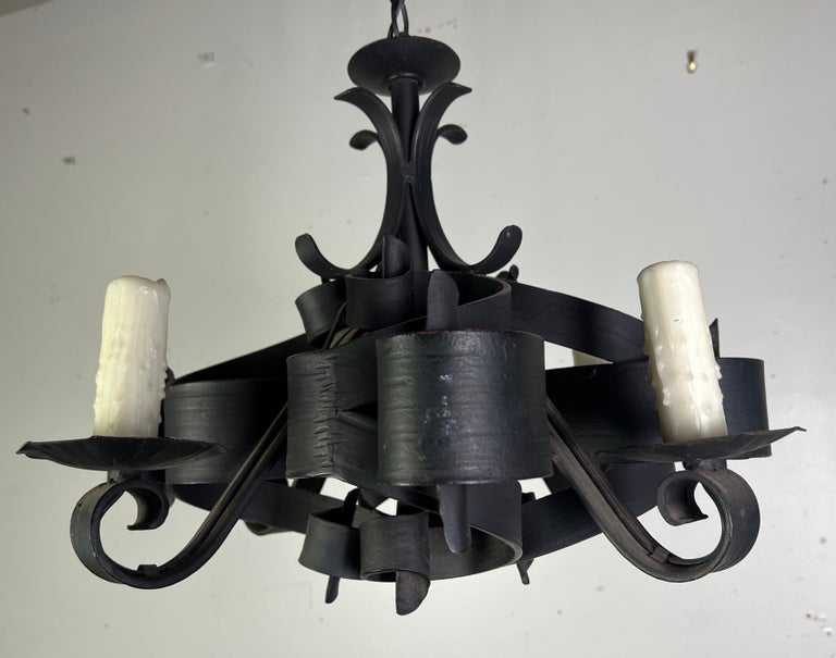 Spanish Gothic Style Hand Wrought Iron Chandelier C. 1940's