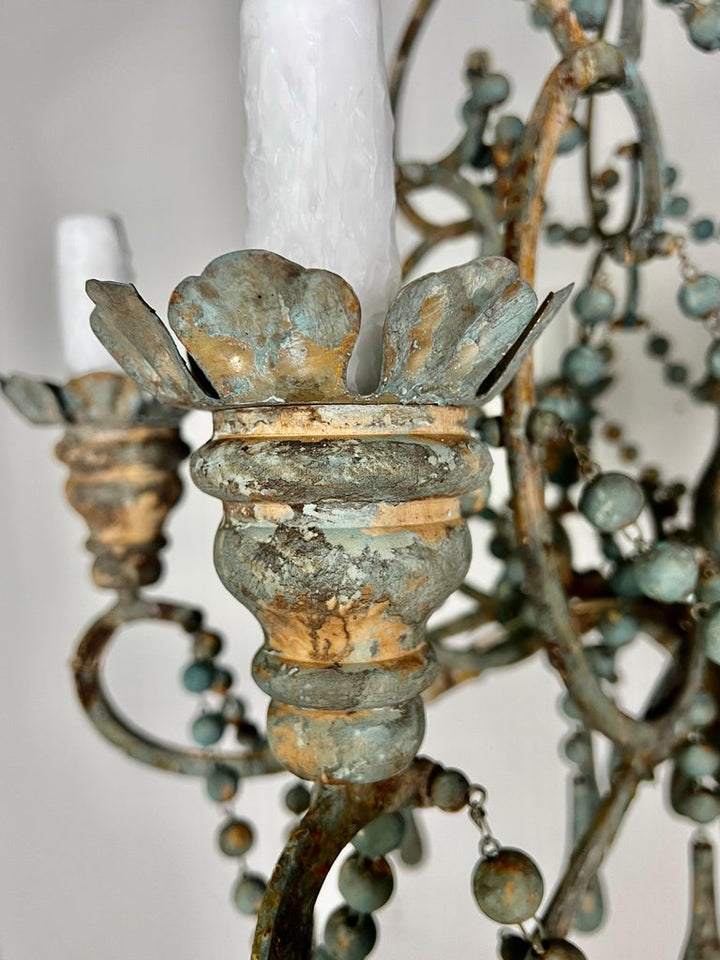 Italian Style Wood and Iron Chandelier with Wood Drops By MLA