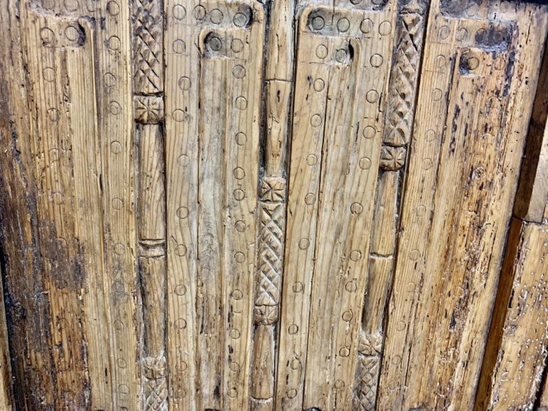 Monumental Spanish Carved Wood Bench with Linen Upholstery