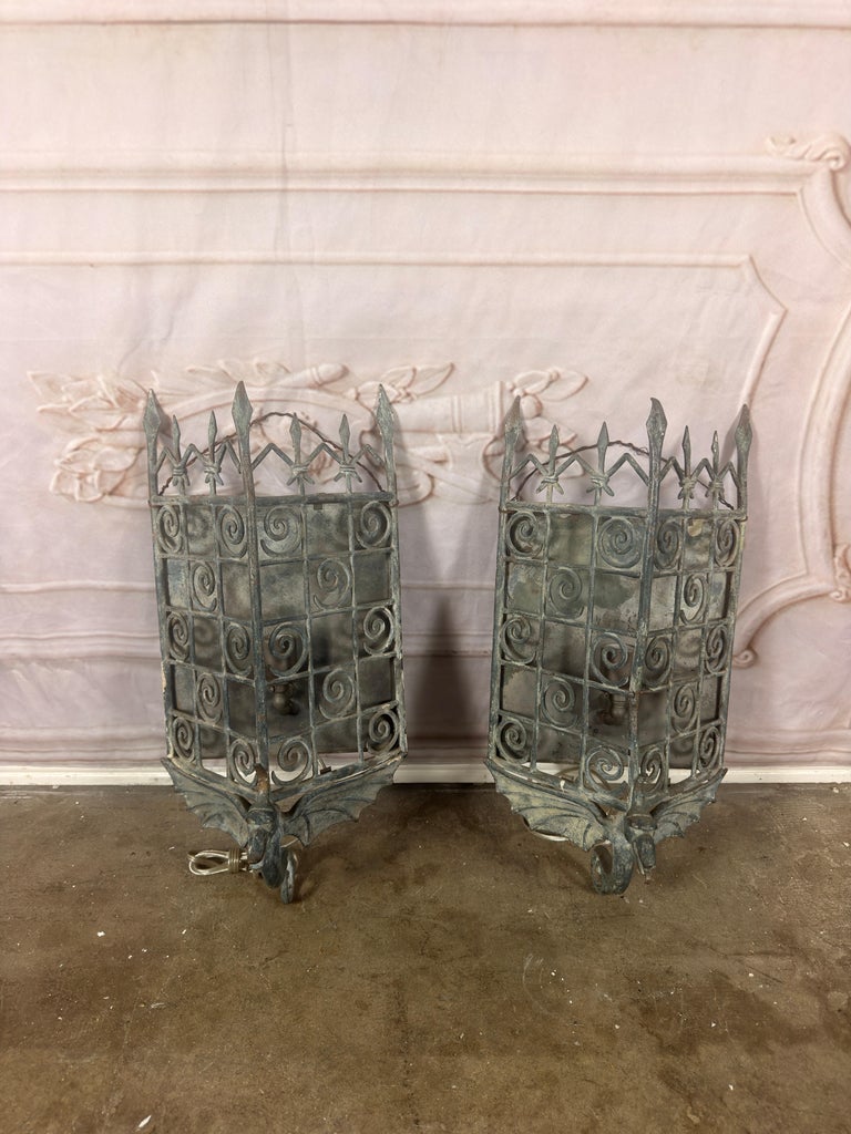 Pair of Gothic Revival Metal Iron Dragon Sconces