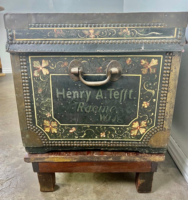 19th Century Hand Painted Leather Trunk