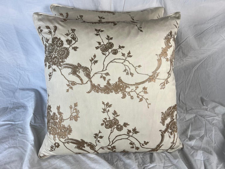 Pair of Venezianina Patterned Gold & Cream Fortuny Pillows