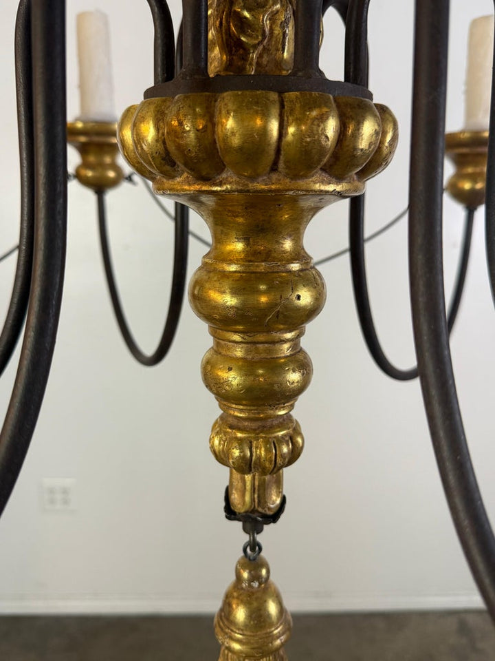 Paul Ferrante Gilt and Iron Six-Light Chandelier, 20th Century