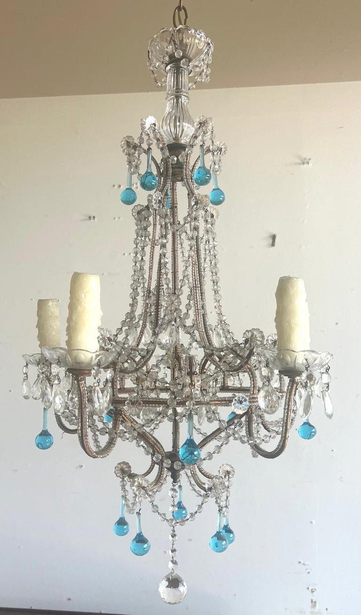 Five Light Italian Crystal Beaded Chandelier C. 1930