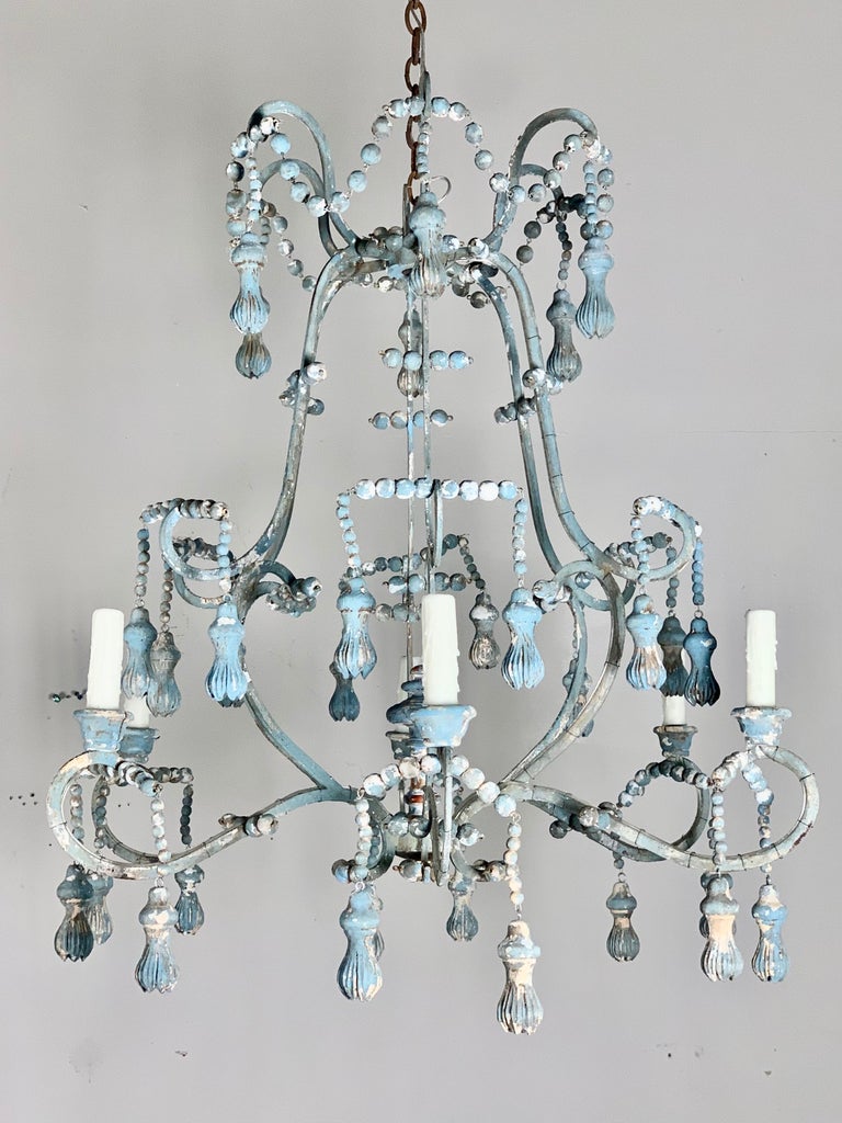 Painted Wood Beaded Chandelier by Melissa Levinson