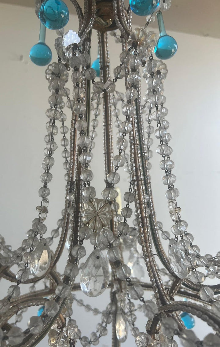 Five Light Italian Crystal Beaded Chandelier C. 1930