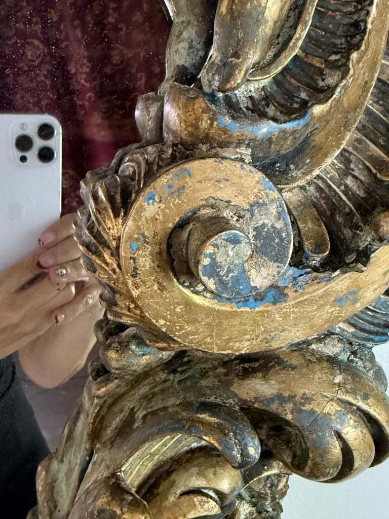 19th Century Italian Rococo Giltwood Figural Mirror