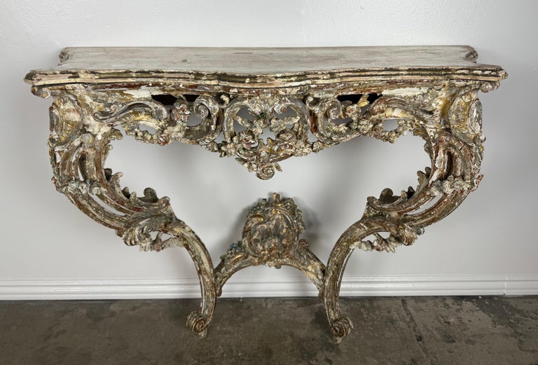 19th-Century Italian Rococo Painted and Giltwood Console Table