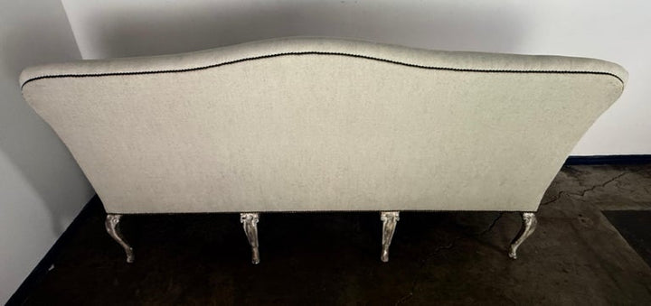 French Louis XV Style Painted Settee with New Linen Upholstery