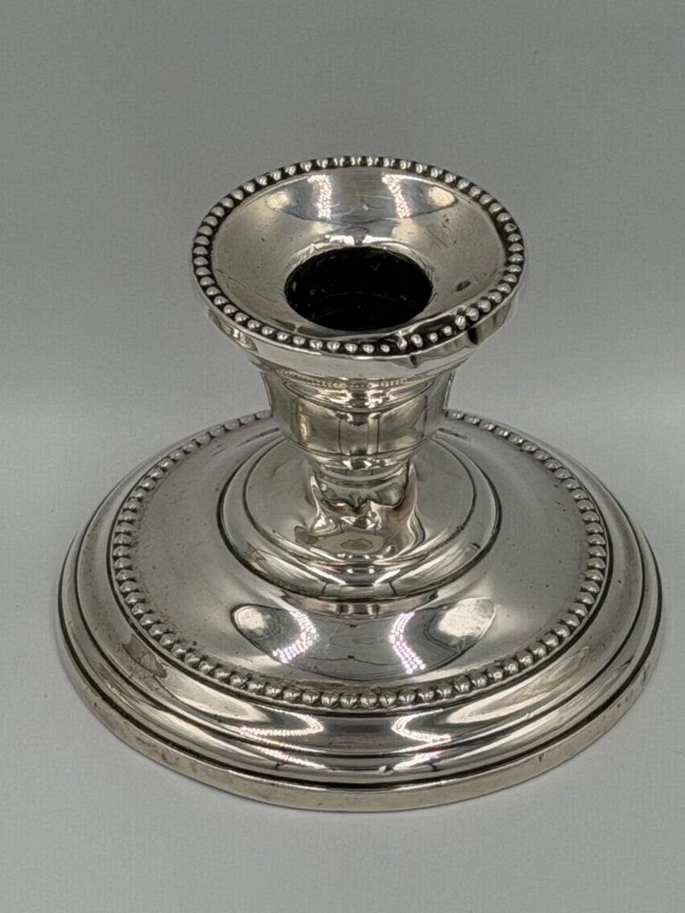Pair of Antique Sterling Silver Candlesticks with Beaded Rim Detail
